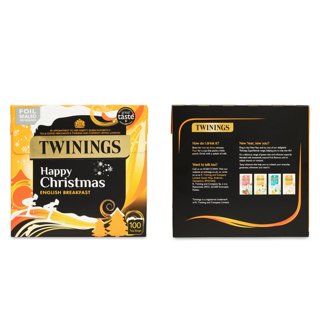 Trà túi lọc mùa giáng sinh UK Twinings Happy Christmas 4 hương vị hộp 80 gói và 100 gói