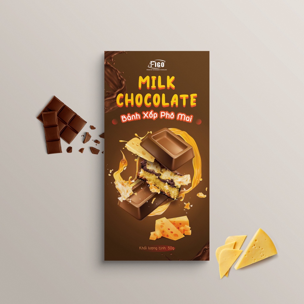 [SIÊU NGHIỆN] hỘP 50gr- Kẹo Socola sữa 50% Cacao nhân Phô mai, giòn thơm,tan ngay trong miệng, chất lượng