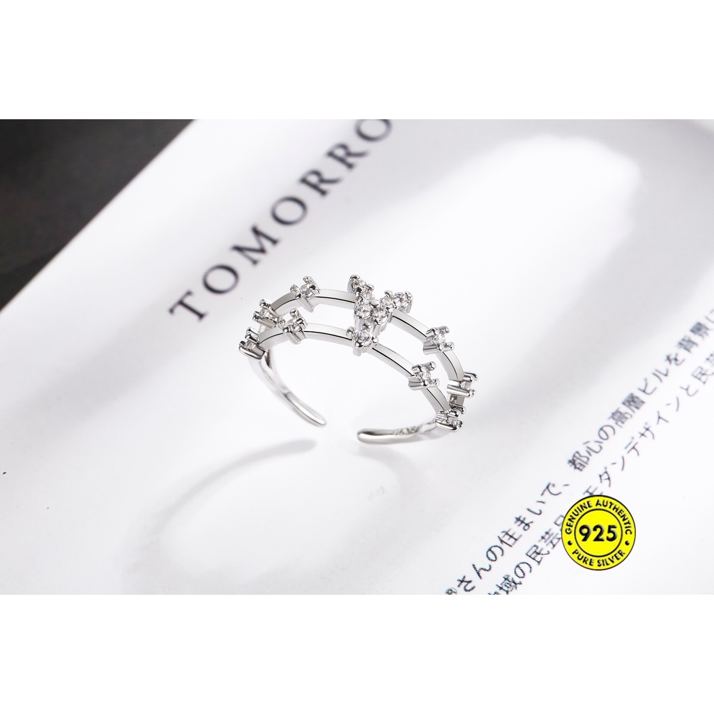 Nhẫn Hai Lớp S925 AAA Đính Đá Zircon Hình Bươm Bướm Có Thể Điều Chỉnh Lên Màu Nhanh