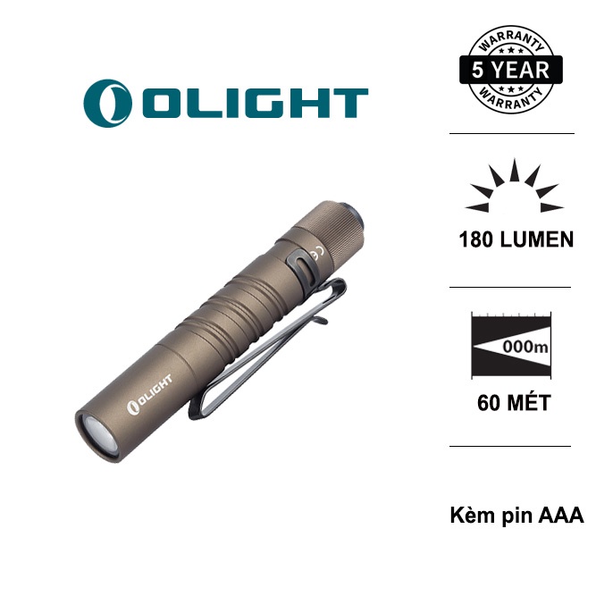 Đèn pin EDC OLIGHT I3T DESERT  sáng 180 lumen xa 60m sử dụng 1 pin AAA (kèm theo) Đèn &amp; Đèn pin