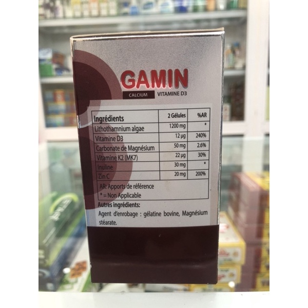 Canxi Gamin xuất xứ từ Pháp-canxi nano kết hợp vitamin D3 và K2 lọ 60 viên