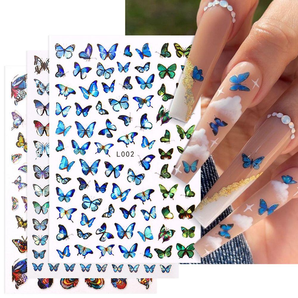 1 Tờ Miếng Dán Móng Tay Hình Bướm 3D Nhiều Màu