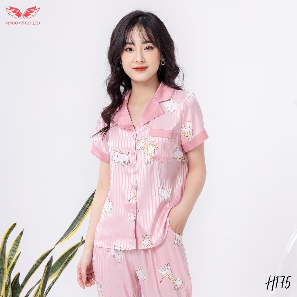 VINGO Bộ Pijama Mặc Nhà Nữ Lụa Tuyết Tay Cộc Quần Cộc Kiểu Pijama Họa Tiết Thỏ Hồng H375 VNGO - TCQC