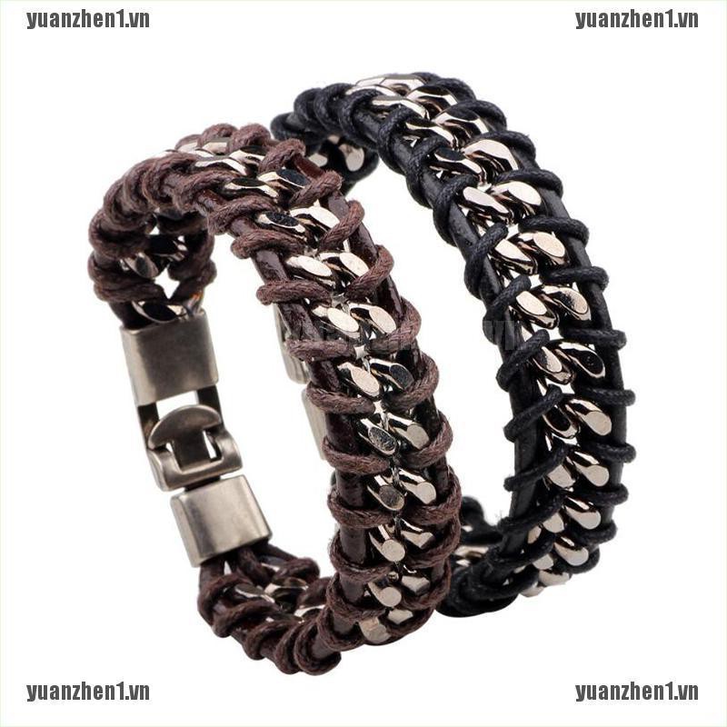 [yuanzhen1] Vòng Tay Da Bện Phong Cách Punk Cổ Điển Cho Nam