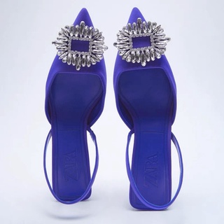 Oder giày gót zara xuất mũi nhọn satin rhinestone