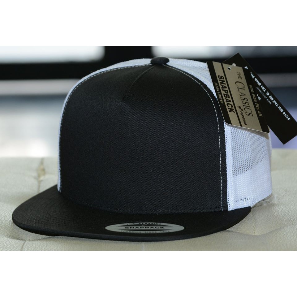 Mũ snapback lưới, nón snapback đen trắng 5 Panel Trucker