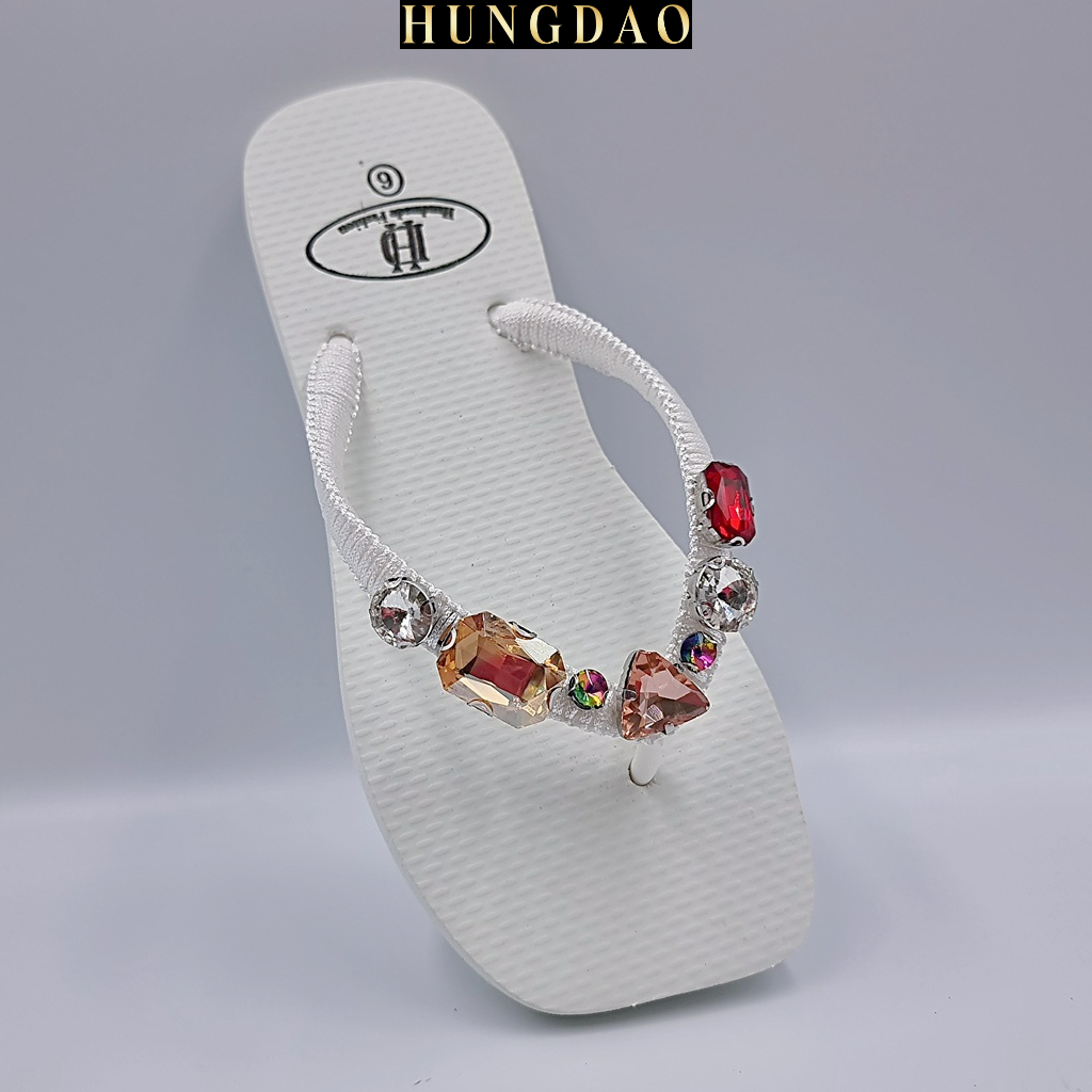 Dép đính đá nữ mũi vuông HD đính hạt đá xịn thời trang có đế chống trơn trượt đủ size nhiều màu