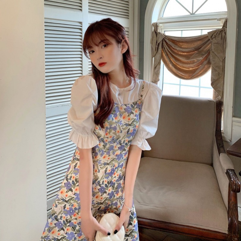 Bộ Đầm Hai Dây Tay Phồng Họa Tiết Hoa Phong Cách Mori Thời Trang Mùa Hè Hàng Mới Dành Cho Bạn Nữ 2022