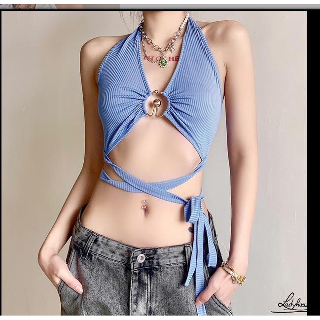 Áo Hai Dây Hở Rốn Màu Trơn Thời Trang Gợi Cảm Cho Nữ