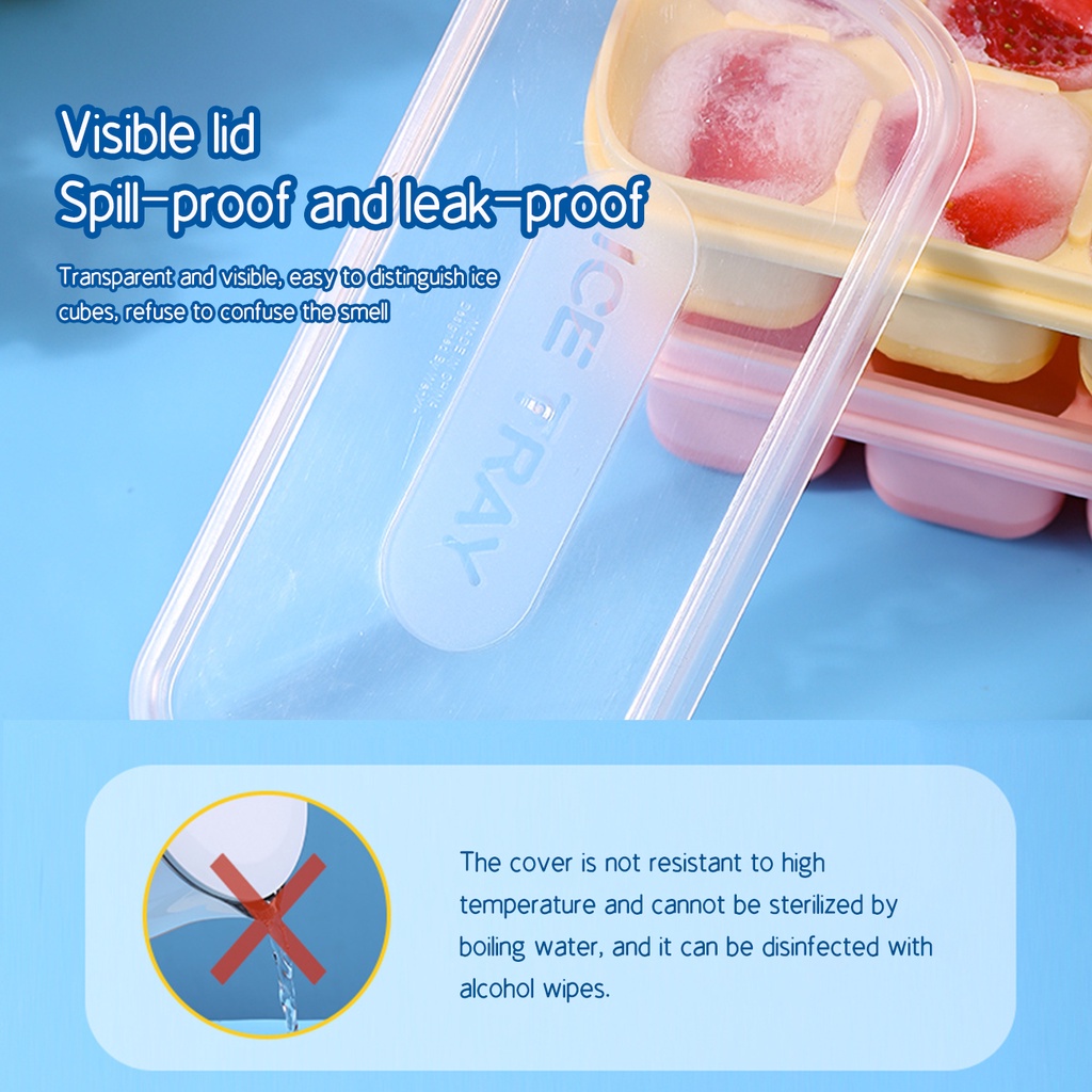 Khay làm đá viên JUJIAJIA bằng silicon có nắp đế mềm dễ sử dụng