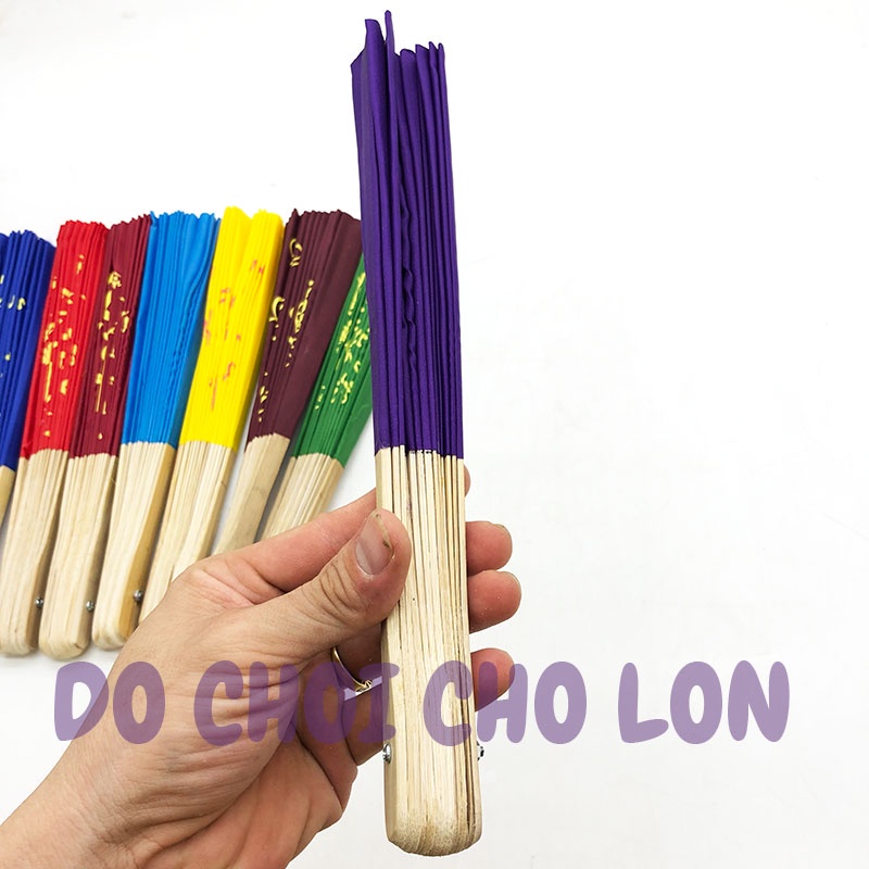Quạt vải xếp chữ thư pháp quạt cầm tay bằng vải nan tre nhiều màu