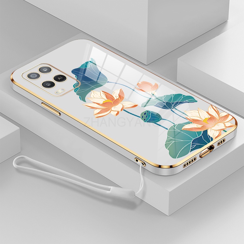 ốp lưng oppo a54 ốp điện thoại oppo a54 Ốp Điện Thoại TPU Dẻo Mạ Màu Họa Tiết Hoa Sen Sang Trọng