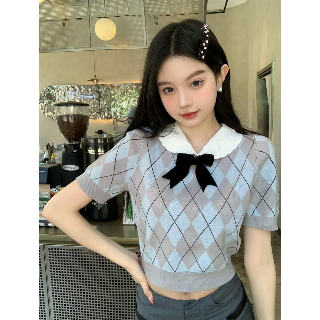 Áo Dệt Kim Tay Ngắn Cổ Búp Bê Phong Cách Hàn Quốc Thời Trang Cho Nữ