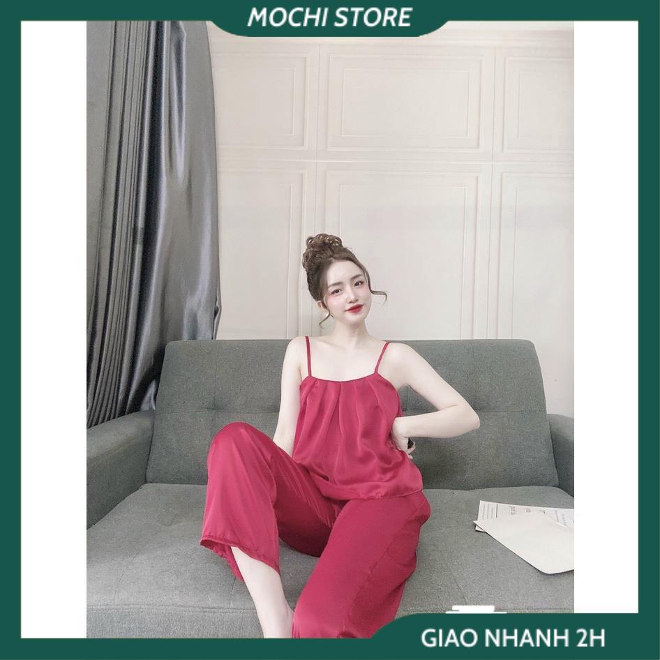 Đồ Bộ Mặc Nhà, Đồ Ngủ Lụa Áo 2 Dây Xếp Ly Quần Dài Chất Lụa Satin Cao Cấp Form Rộng Rãi Dưới 65kg Mặc Vừa. | BigBuy360 - bigbuy360.vn