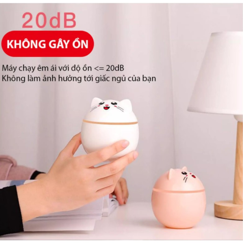 Máy Phun Sương Mini Tạo Ẩm PS02 Hình Mèo Cực Cute 2 Nấc - Dung Tích 300ml