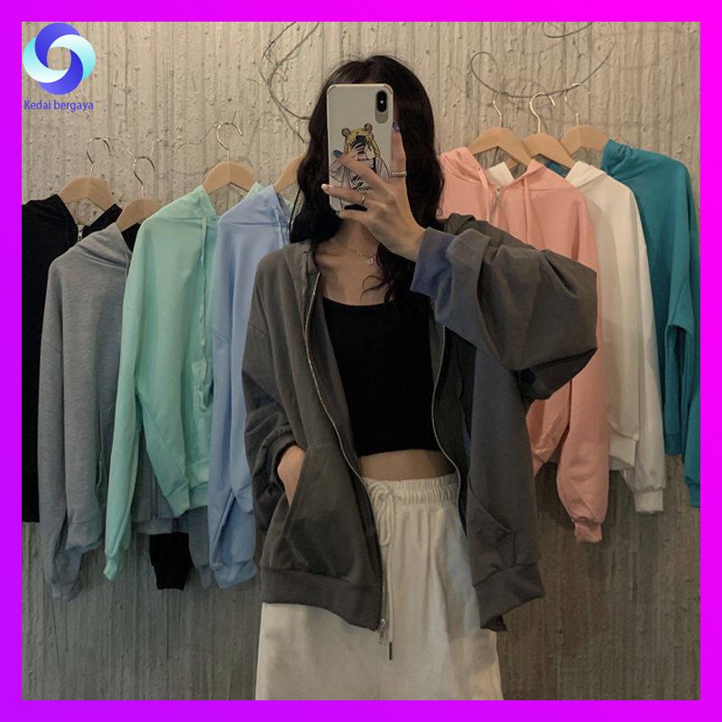 áo hoodie zip nữ hoddie zip Áo thun lỏng lẻo Áo len trùm đầu Phụ nữ Tide Ins Mùa xuân 2021 Phiên bản mới của Hàn Quốc của áo khoác ngắn màu đỏ hoang dã
