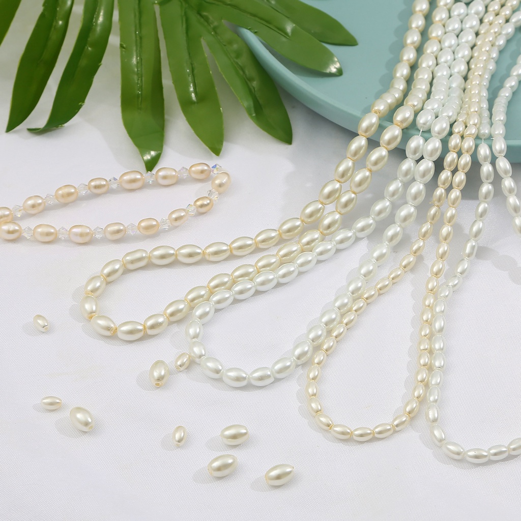 Chuỗi Hạt Ngọc Trai Giả Bằng Thủy Tinh 80cm Màu Trắng / Be Dùng Làm Trang Sức DIY