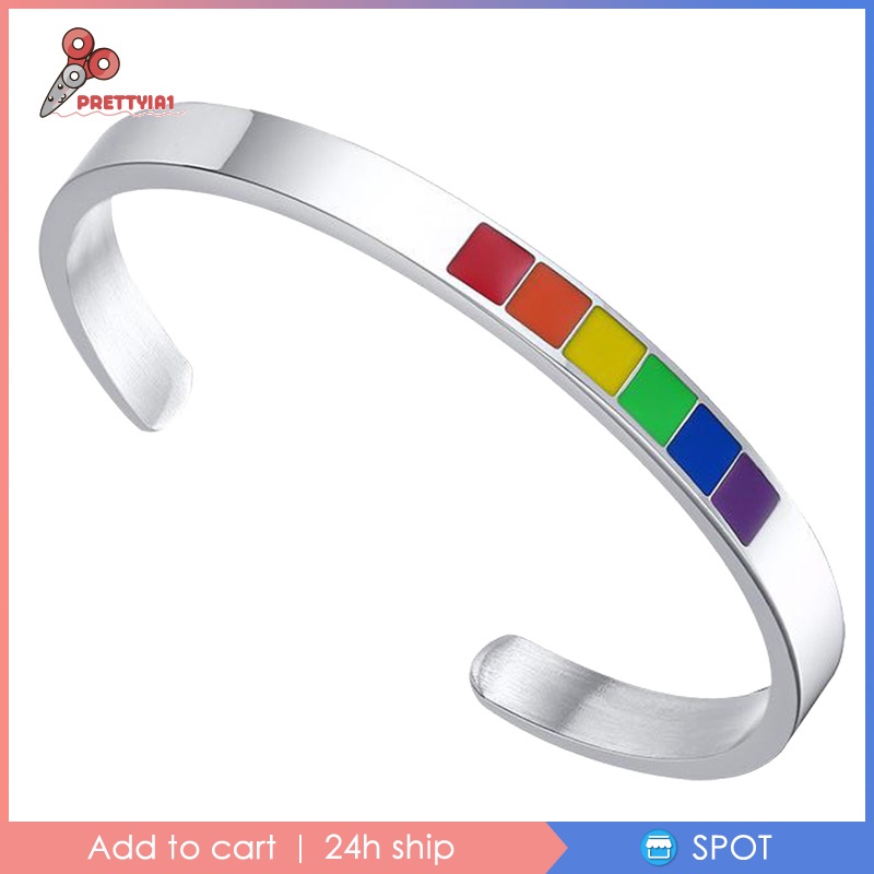 【Hàng sẵn sàng】 prettyia11 Vòng Tay Kim Loại Màu Cầu Vồng Lgbt