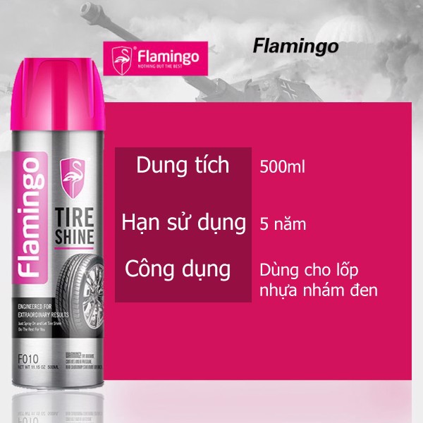 Xịt Dưỡng Bóng Vỏ Lốp Ô Tô - Phục Hồi Nhựa Đen Flamingo F010 500ml