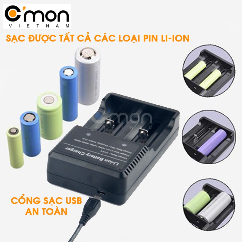 Bộ 1 đèn pin siêu sáng C'mon Power DELTA XML-L2 + 2 pin sạc + bộ sạc đôi nhanh USB 1A