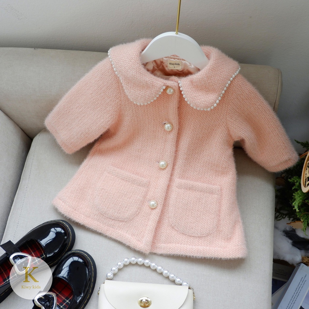 Áo khoác bé gái Kiwy Kids chất liệu len lông thỏ có chần bông ấm áp Kids2152 cho bé 1 đến 6 tuổi