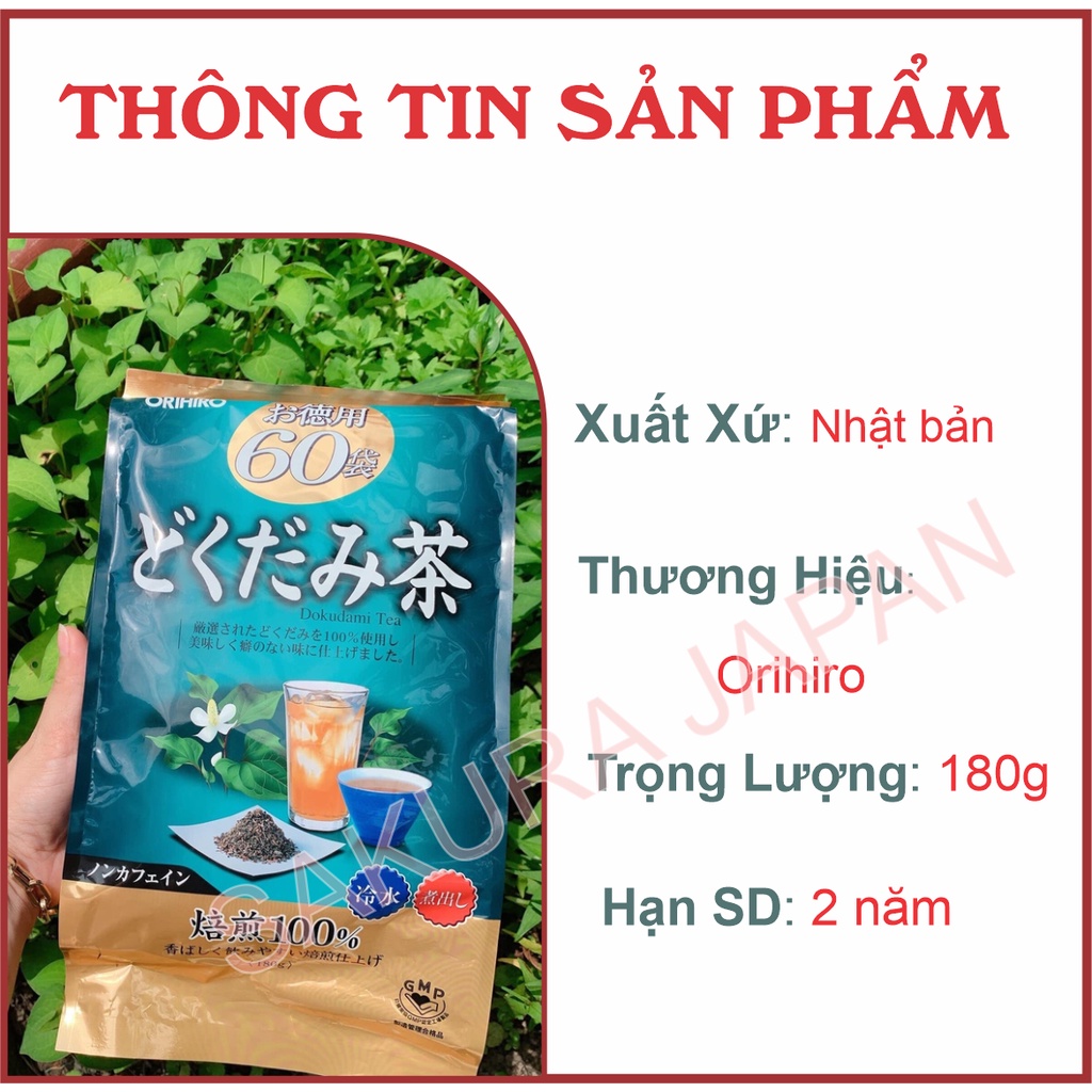 Trà diếp cá Dokudami Tea dạng túi lọc 180g Orihiro Nhật Bản 60 gói giúp thải độc mát gan thanh lọc cơ thể
