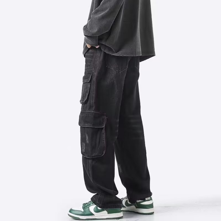 Quần Jean Dài Ống Rộng Nhiều Túi Phong Cách Hàn Quốc Thời Trang Cho Nam Và Nữ