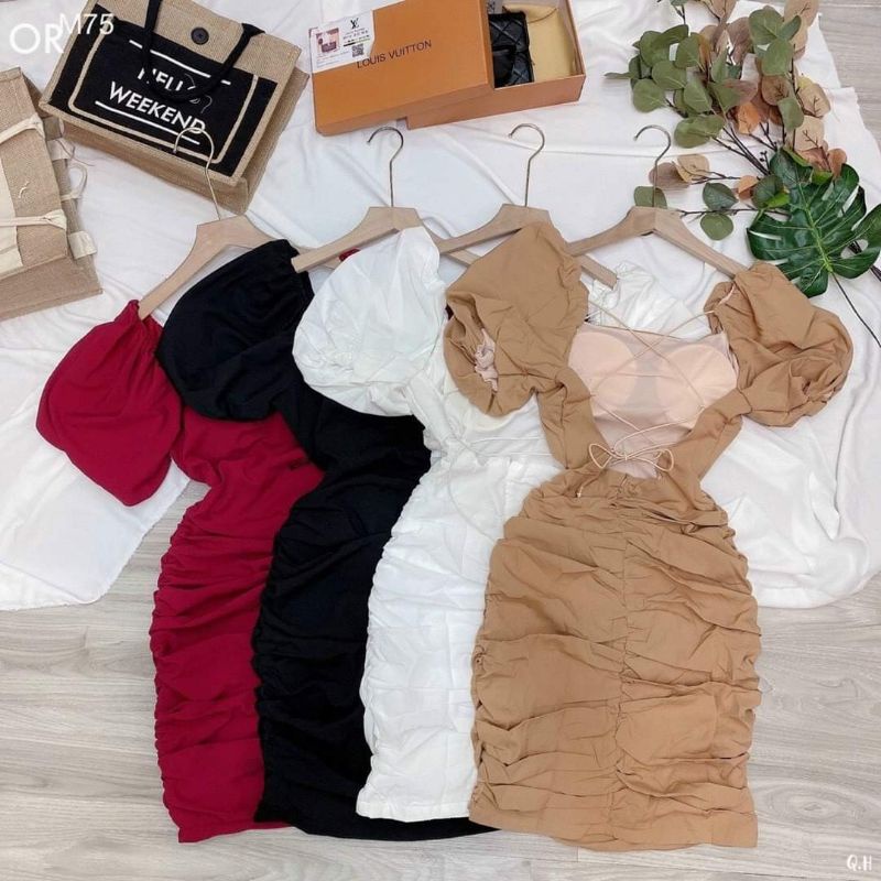 ĐẦM BODY NHÚN TAY PHỒNG ĐAN LƯNG CÓ MÚT BIGSIZE
