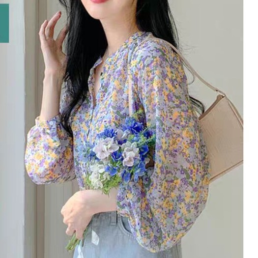 Áo Sơ Mi Voan Cổ V Dài Tay Họa Tiết Hoa Thời Trang 2021 Cho Nữ | BigBuy360 - bigbuy360.vn