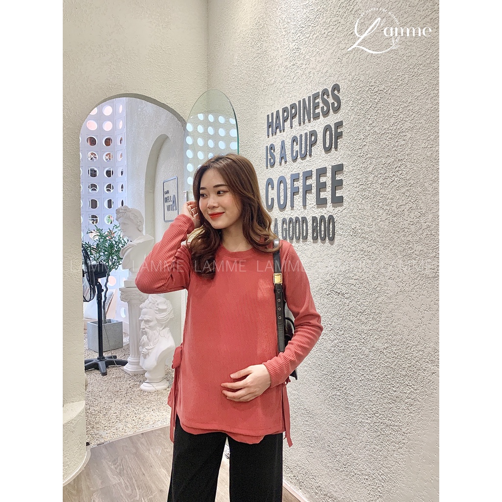 Áo len mềm buộc vạt Ribbon Top có chỗ mở cho bé tu ti tiện lợi thiết kế bởi LAMME