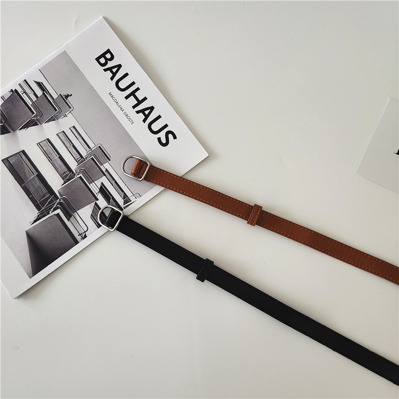 Thắt Lưng Da PU Khóa Kim Loại Hình oval Màu Đen Kaki Phong Cách Hàn Quốc Thời Trang Cho Nữ