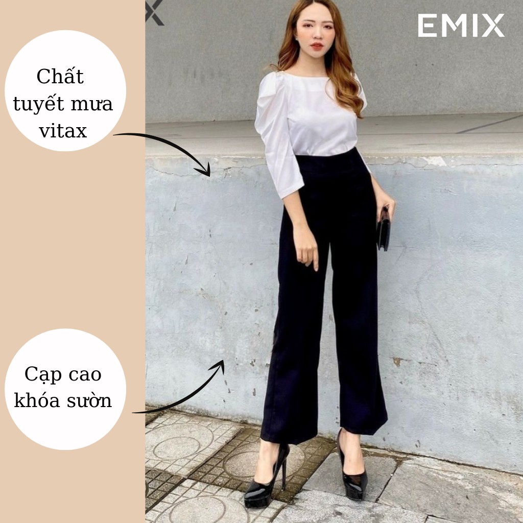 Quần tây nữ đi học ống sớ công sở EMIX (3 màu), dáng dài 100m, khóa sườn, cạp cao dài 100cm, vải tuyết mưa mềm mịn