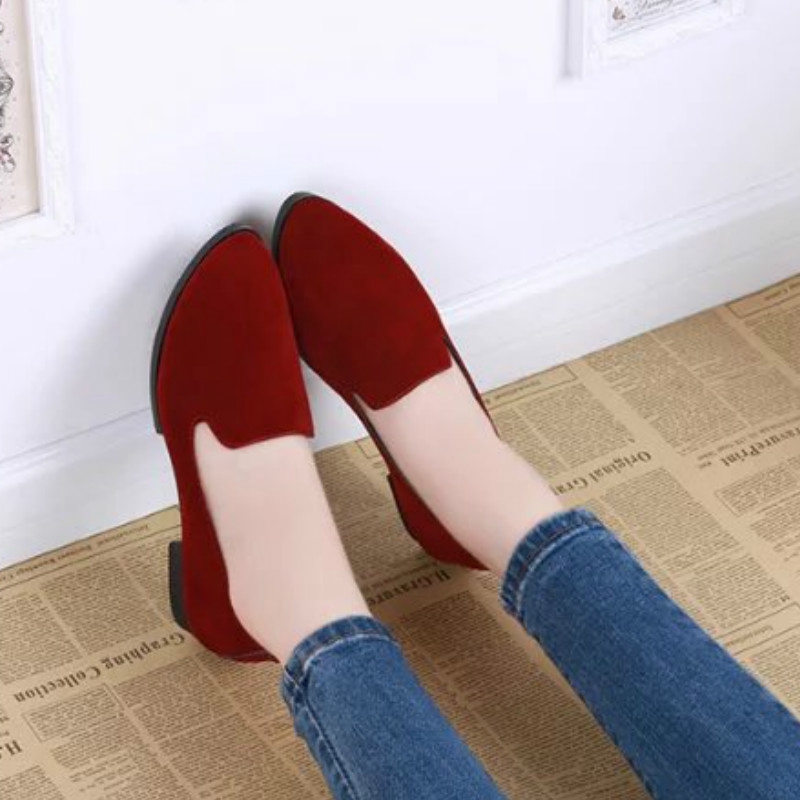 Giày Lười Da Lộn Gót Thấp Mũi Tròn Thời Trang Cho Nữ | BigBuy360 - bigbuy360.vn