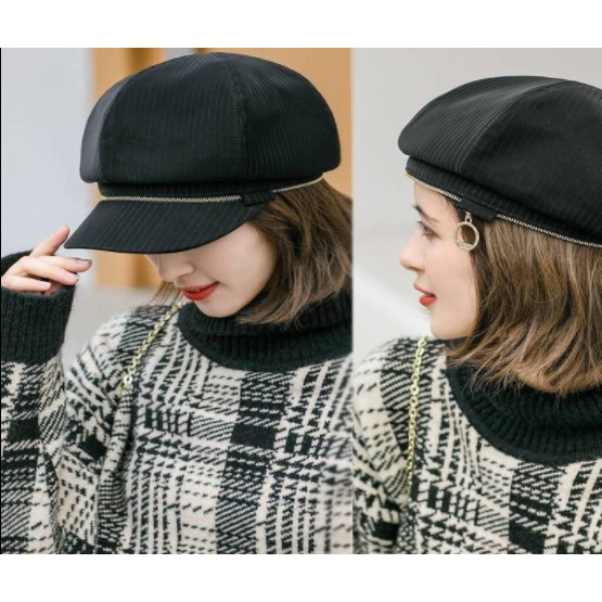 Mũ bê rê nữ khóa kéo tạo kiểu phong cách Hàn, nón hải quân nữ vành thời trang mới