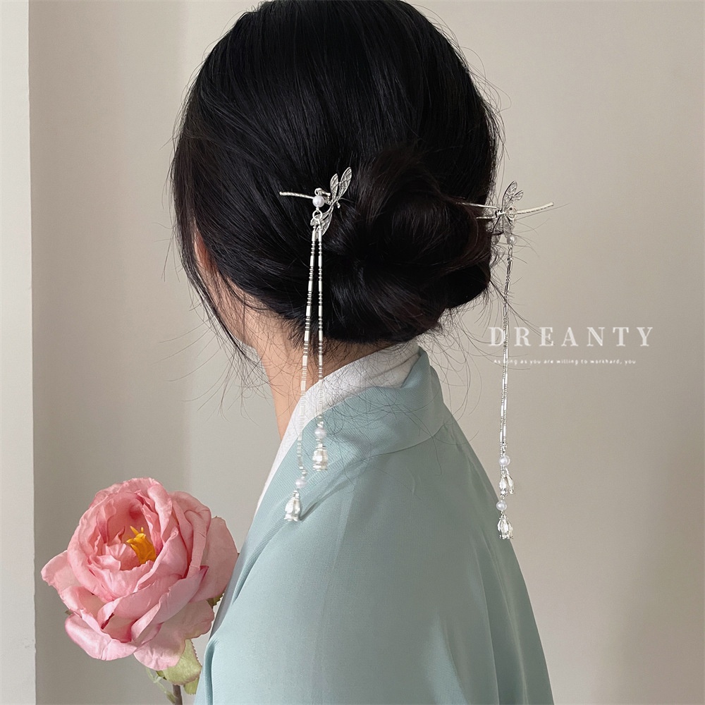 Trâm Cài Tóc Hình Chuồn Chuồn Đính Ngọc Trai Phong Cách Trung Hoa Mới