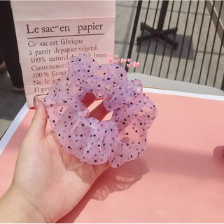 Cột Tóc Vải voan Scrunchies Voan Chấm Bi