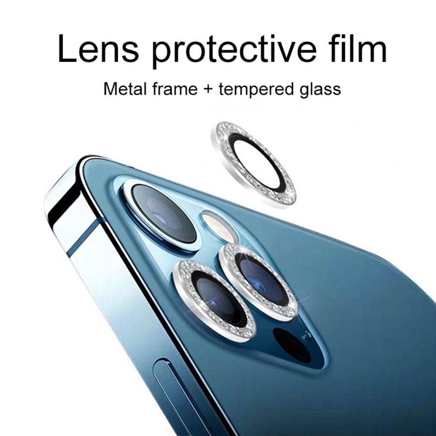 Nắp dán đính đá bảo vệ ống kính camera cho iPhone 11 12 13 14 Pro Max / 14 Plus