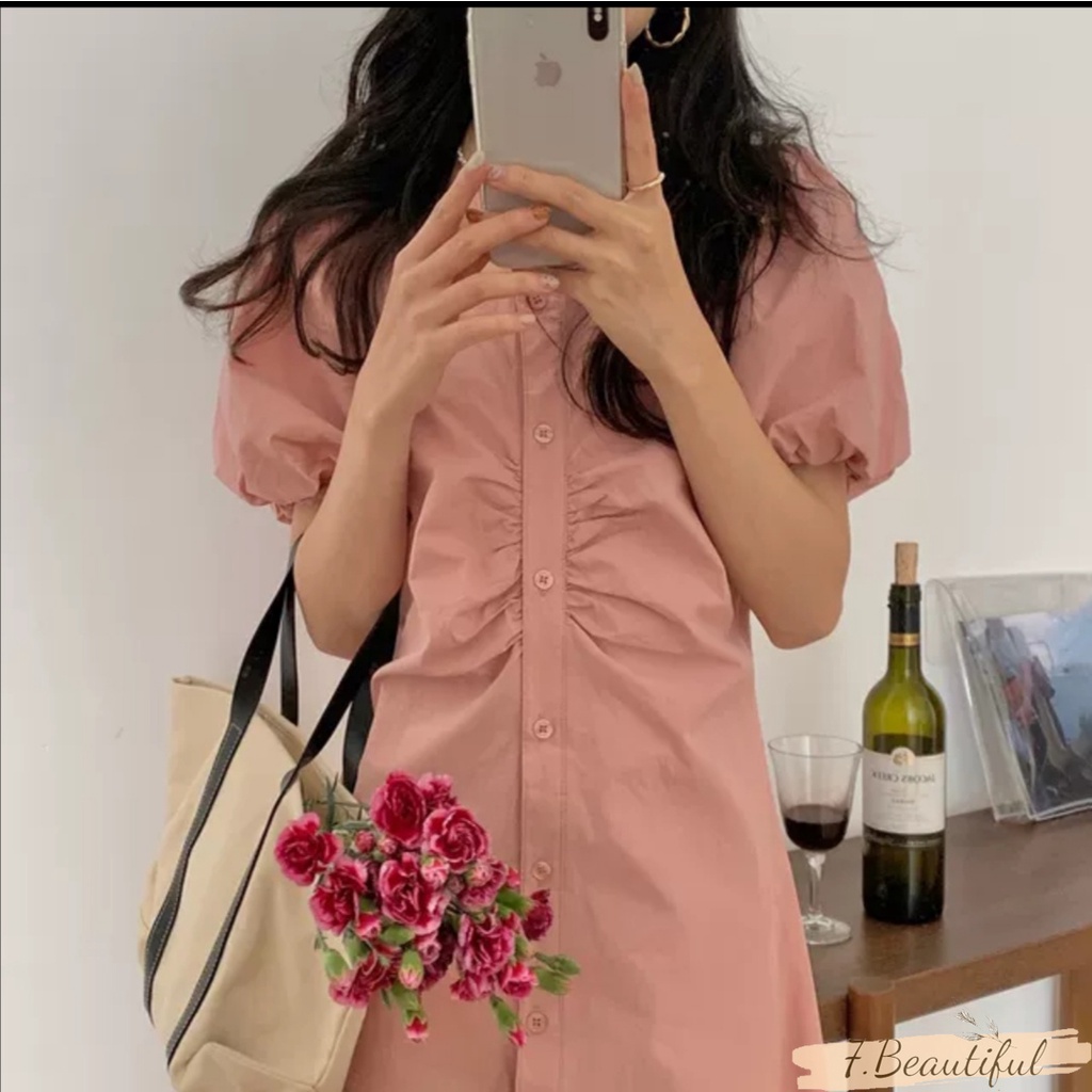 Váy đũi hồng, đầm nữ dáng dài, thiết kế nhúm form suông ,chất vải mềm mát phong cách trẻ trung nữ tính 7.Beautiful V105