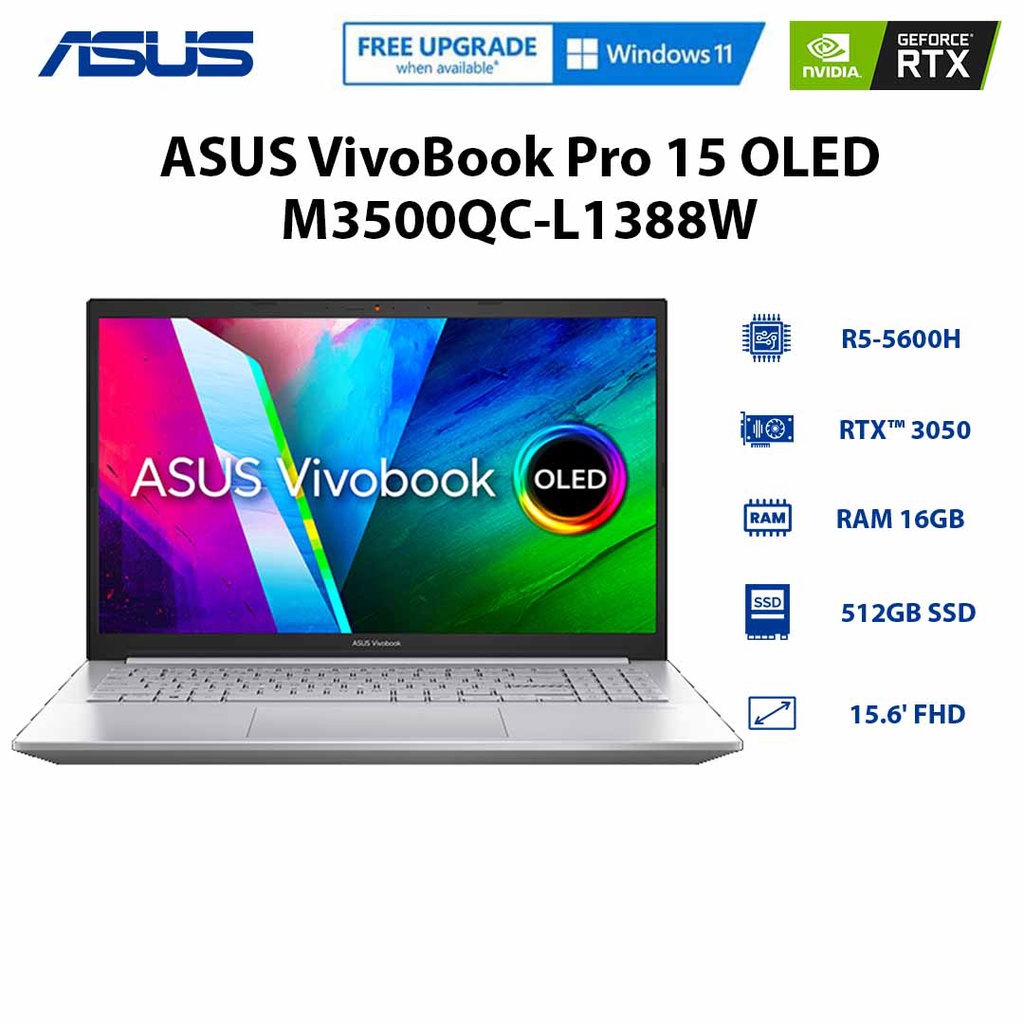 Laptop ASUS VivoBook Pro 15 OLED (M3500QC-L1388W) R5-5600H |GeForce RTX™ 3050 4GB