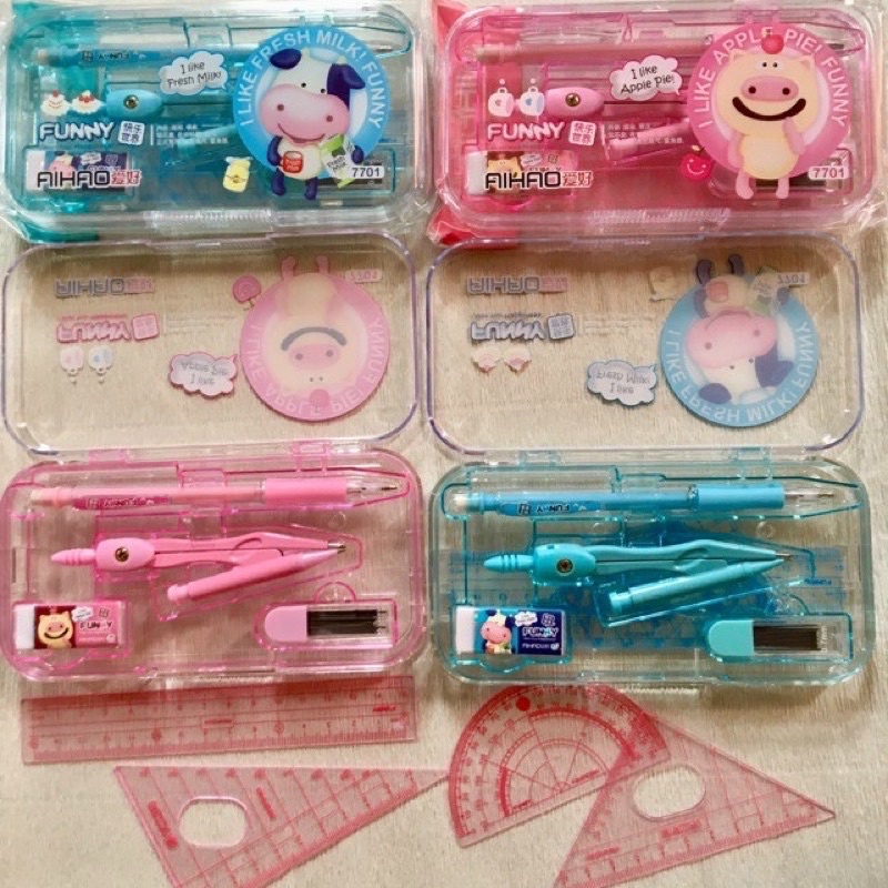 Set compa sắt loại to, eke 8 món aihao 7701 ( 1 bộ compa chì kim)