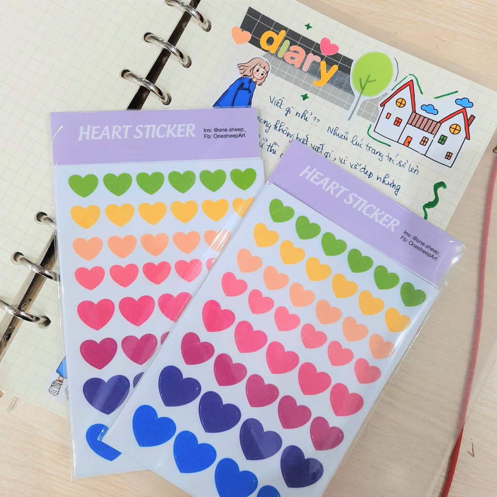 Dot sticker trái tim trang trí sổ
