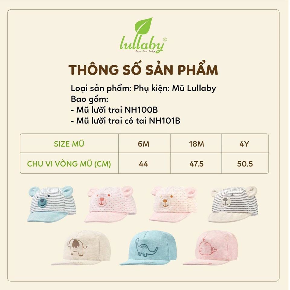 [CHÍNH HÃNG] Mũ cotton cao cấp họa tiết trẻ em Lullaby