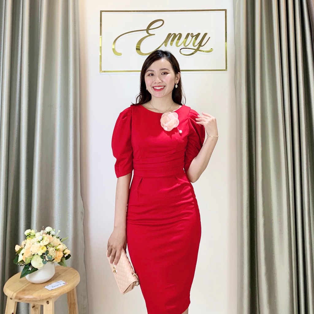 [Mã WAST99 hoàn 12k xu đơn 99k] Đầm Thiết kế umi tay bồng có kèm hoa Emvy - V69
