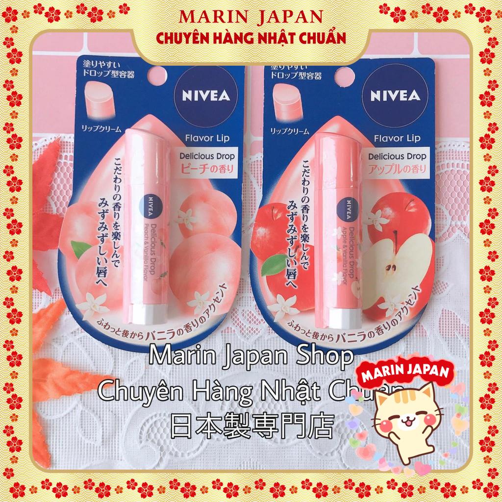 Son dưỡng môi Nivea Nhật Bản có màu hồng và cam tự Nhiên, hương táo và hương đào trái cây