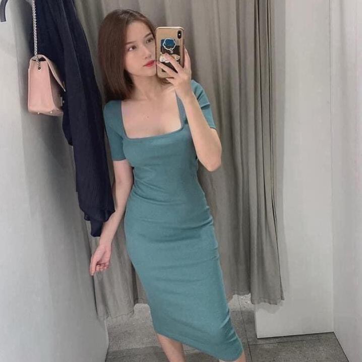 Đầm body tay ngắn / váy dáng dài cổ U  [Ảnh thật kèm video] | BigBuy360 - bigbuy360.vn