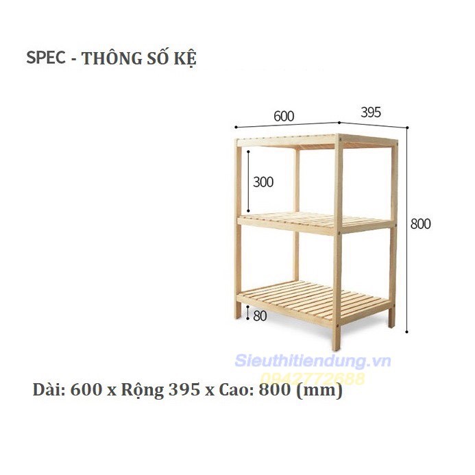 Kệ Lò Vi Sóng 3 Tầng - Gỗ Thông Tự Nhiên