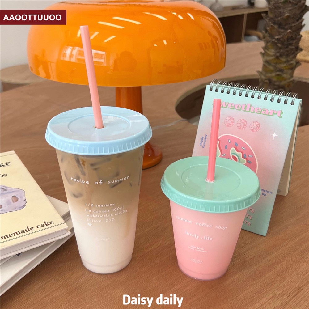 Ly Nhựa Uống Cà Phê In Hình Chú Chó Hoạt Hình Dễ Thương Dung Tích Lớn 470 / 700ml