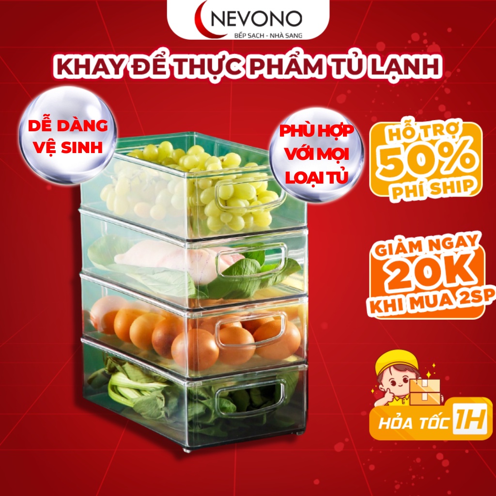 Khay Nhựa Đựng Đồ Ăn Thực Phẩm Trong Tủ Lạnh Có Tay Cầm Được Làm Bằng Chất Liệu Cao Cấp An Toàn Sức Khỏe Nevono