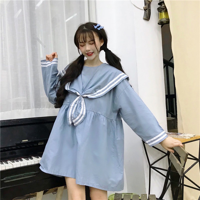 Đầm baby doll tay dài thủy thủ dễ thương ulzzang ( 2 màu )