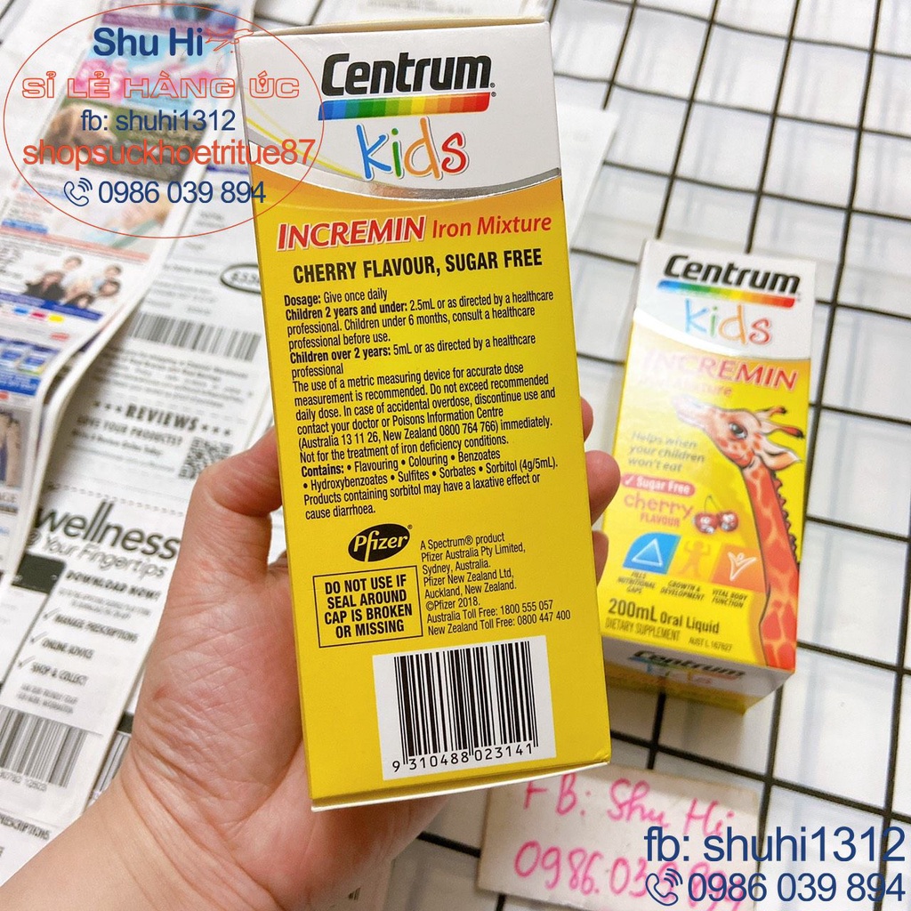 Siro centrum kids incremin iron mixture 200ml úc, giúp ăn ngon miệng hấp thu tốt hơn cho trẻ biếng ăn từ 6 tháng tuổi